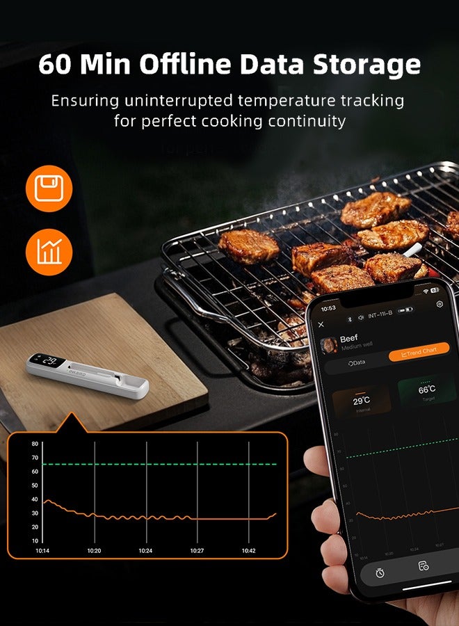 إنك بيرد مقياس حرارة اللحوم اللاسلكي المصغر INKBIRD INT-11I-B - بلوتوث 5.4، اتصال فائق الطول 1000 قدم/305 متر، تخزين بيانات دون اتصال لمدة 60 دقيقة، مقاوم للماء بمعيار IP67، شاشة LED بيضاء، مثالي للشواء والشوي والفرن  - Image 5