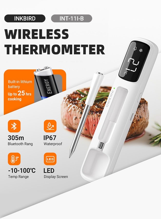 إنك بيرد مقياس حرارة اللحوم اللاسلكي المصغر INKBIRD INT-11I-B - بلوتوث 5.4، اتصال فائق الطول 1000 قدم/305 متر، تخزين بيانات دون اتصال لمدة 60 دقيقة، مقاوم للماء بمعيار IP67، شاشة LED بيضاء، مثالي للشواء والشوي والفرن  - Image 3
