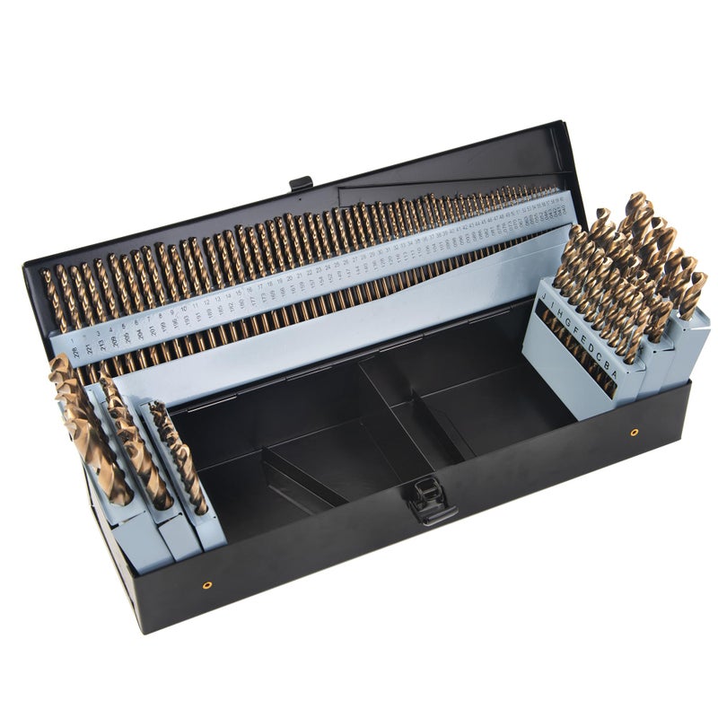 KENDO 115 Pieces Cobalt Drill Bit Set M35 High Speed Steel Bits Twist Jobber Length Drill Bit Kit for Metal Cast Iron Stainless Steel Plastic and Wood with Storage Case 11612