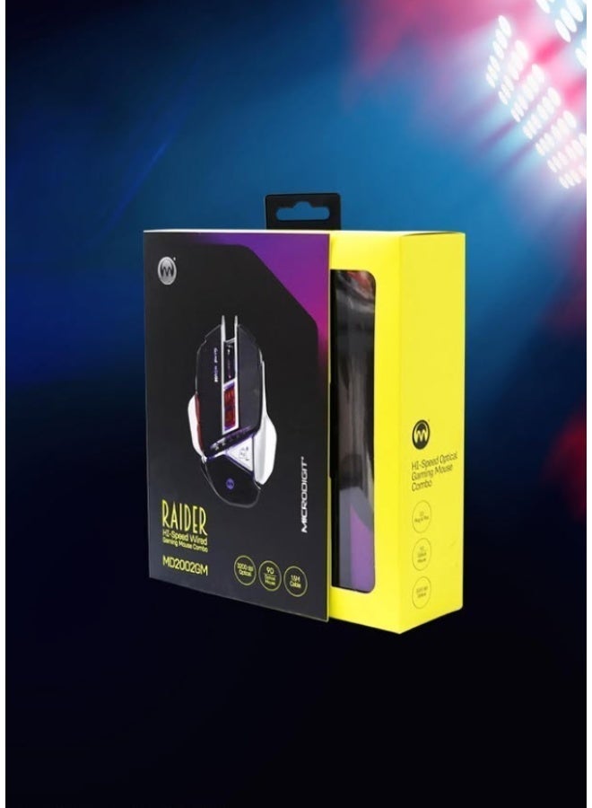 مجموعة ماوس ألعاب USB عالية السرعة، ماوس بصري 9D بدقة 3200 نقطة في البوصة مع لوحة ماوس MicroDigit - Image 1