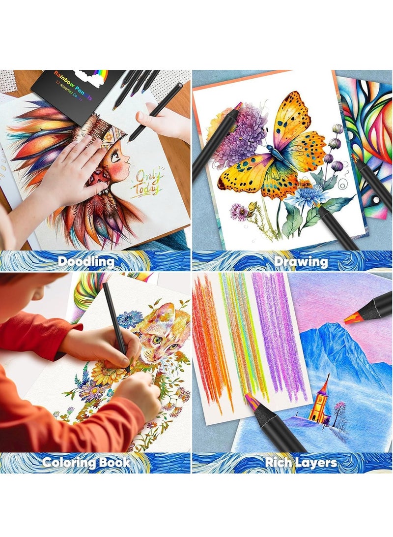 FengSVMA 12 Pieces Rainbow Pencils, Colored Pencils for Adults Kids, Multicolored Pencils Art Supplies for Drawing, Coloring, Sketching, Party Favor Bags, Pre-sharpened - Image 2