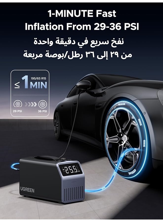 Ugreen Tire Inflator Air Compressor 12V Dc, Digital Car Tire Pump 150 Psi, Preset Tire Pressure & Auto Shutoff, Electric Air Pump For Car Tires, Bicycles, Ball, Etc - Image 2