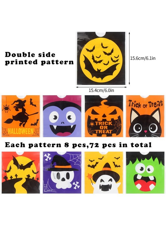 DIYASY 72 Pcs Halloween Drawstring Treat Bags, Small Plastic Candy Bags with Handle Trick or Treat Halloween Party Favors Supplies - Image 3