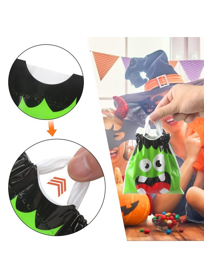 DIYASY 72 Pcs Halloween Drawstring Treat Bags, Small Plastic Candy Bags with Handle Trick or Treat Halloween Party Favors Supplies - Image 2