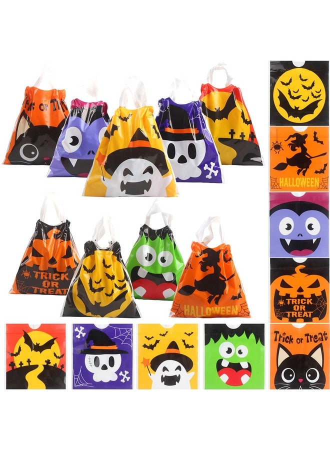 DIYASY 72 Pcs Halloween Drawstring Treat Bags, Small Plastic Candy Bags with Handle Trick or Treat Halloween Party Favors Supplies - Image 1