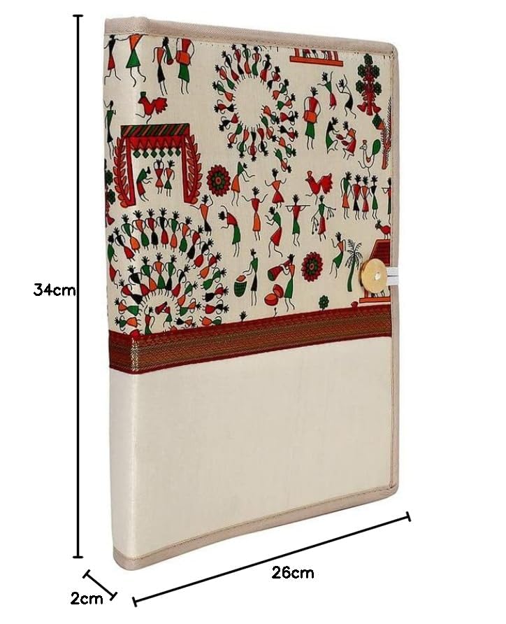 Campio Printed Fabric File Folders for Certificates, Document Holder, Jute Conference Folder (Size: A4, Color: Multicolor Warli Printed) (Pack of 2) - Image 2