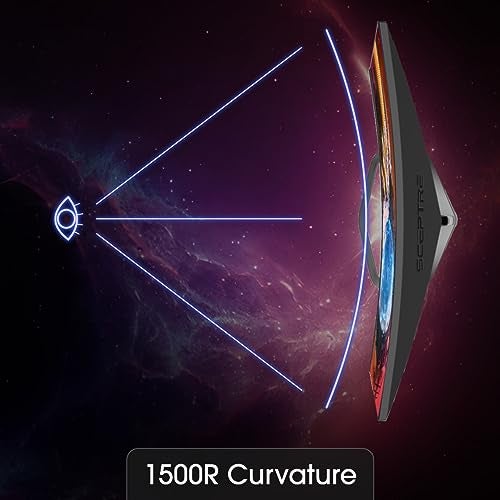 Sceptre شاشة الألعاب المنحنية الجديدة Sceptre مقاس 24.5 بوصة حتى 240 هرتز 1080 بكسل R1500 1 مللي ثانية DisplayPort x2 HDMI x2 تقنية تقليل الضوء الأزرق مكبرات صوت مدمجة، أسود آلي 2025 (سلسلة C255B-FWT240) - Image 4