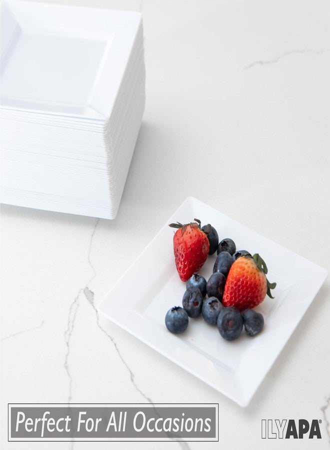 Ilyapa 50 White Square Disposable Plates - 4.5" Inch, Plastic Disposable Mini Square White Plates, for Appetizers, Dessert, & Tasting - Image 5