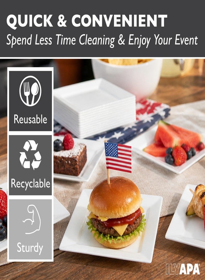 Ilyapa 50 White Square Disposable Plates - 4.5" Inch, Plastic Disposable Mini Square White Plates, for Appetizers, Dessert, & Tasting - Image 4