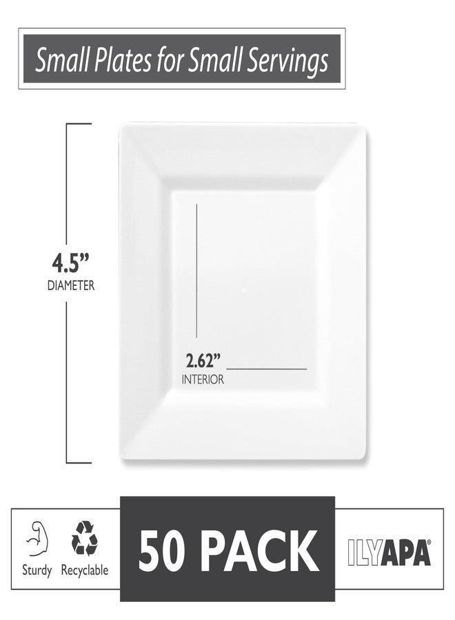 Ilyapa 50 White Square Disposable Plates - 4.5" Inch, Plastic Disposable Mini Square White Plates, for Appetizers, Dessert, & Tasting - Image 2