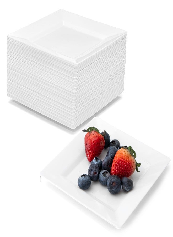 Ilyapa 50 White Square Disposable Plates - 4.5" Inch, Plastic Disposable Mini Square White Plates, for Appetizers, Dessert, & Tasting - Image 1