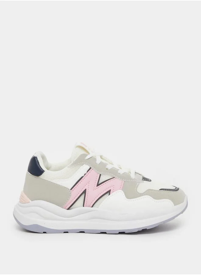 Styli Color Block Round Toe Lace-Up Sneakers