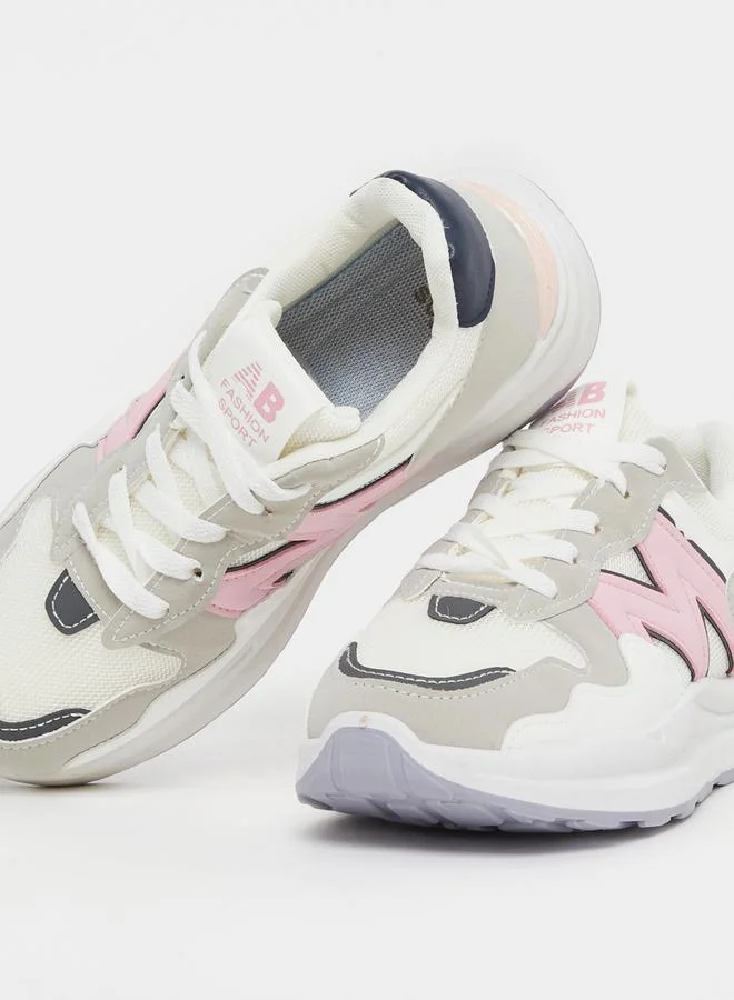 Styli Color Block Round Toe Lace-Up Sneakers