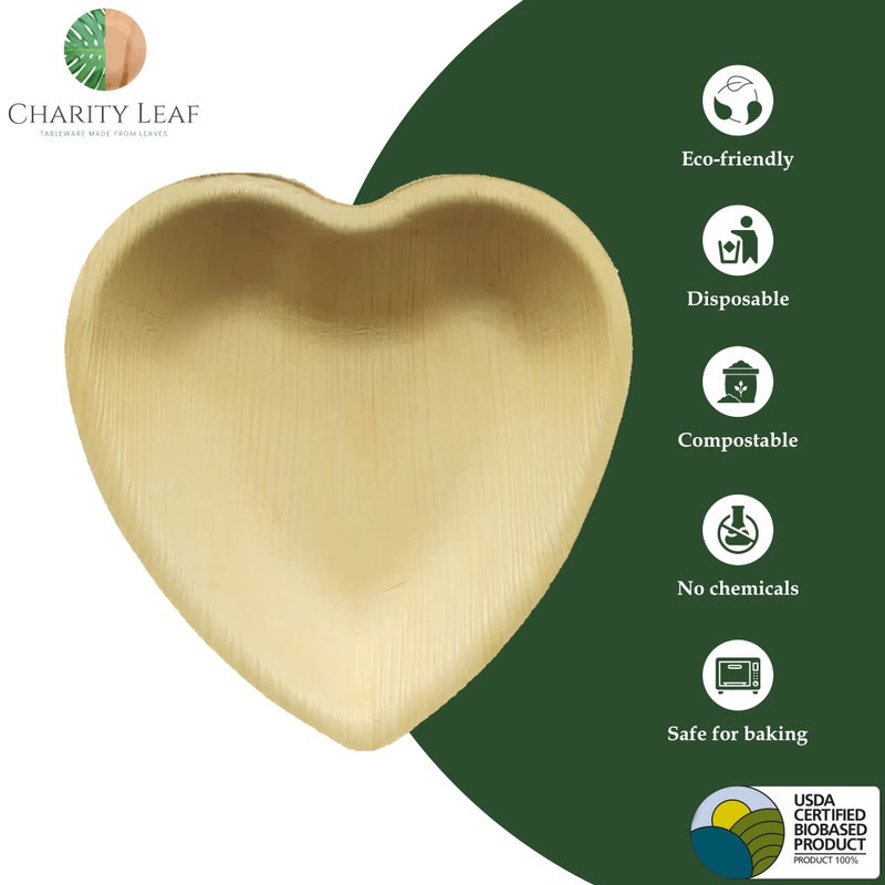 Charity Leaf Disposable Palm Leaf 6"" Heart Plates (50 pieces) Bamboo Like Serving Platters  Disposable Boards  Eco-Friendly Dinnerware For Weddings  Catering  Events - Image 4