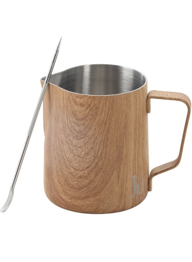 بتشر تبخير الحليب 300 مل اللون خشبي يساعد الباريستا الرسم بقلم التزيين من الفولاذ المقاوم للصدأ مع قلم تزيين - Image 1