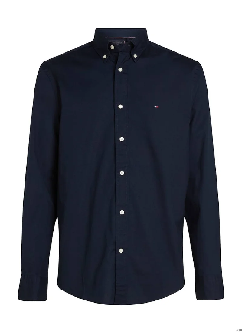 TOMMY HILFIGER Men's Flex Poplin Shirt - Cotton, Blue