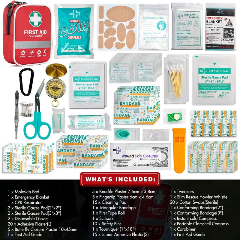 SuccorWare130 Pieces First Aid Kit with Hospital Grade Medical Supplies - Includes Emergency Blanket, Bandage - Great for Home, Outdoors, Office, Car, Travel, Camping, Hiking, Boating - Image 2