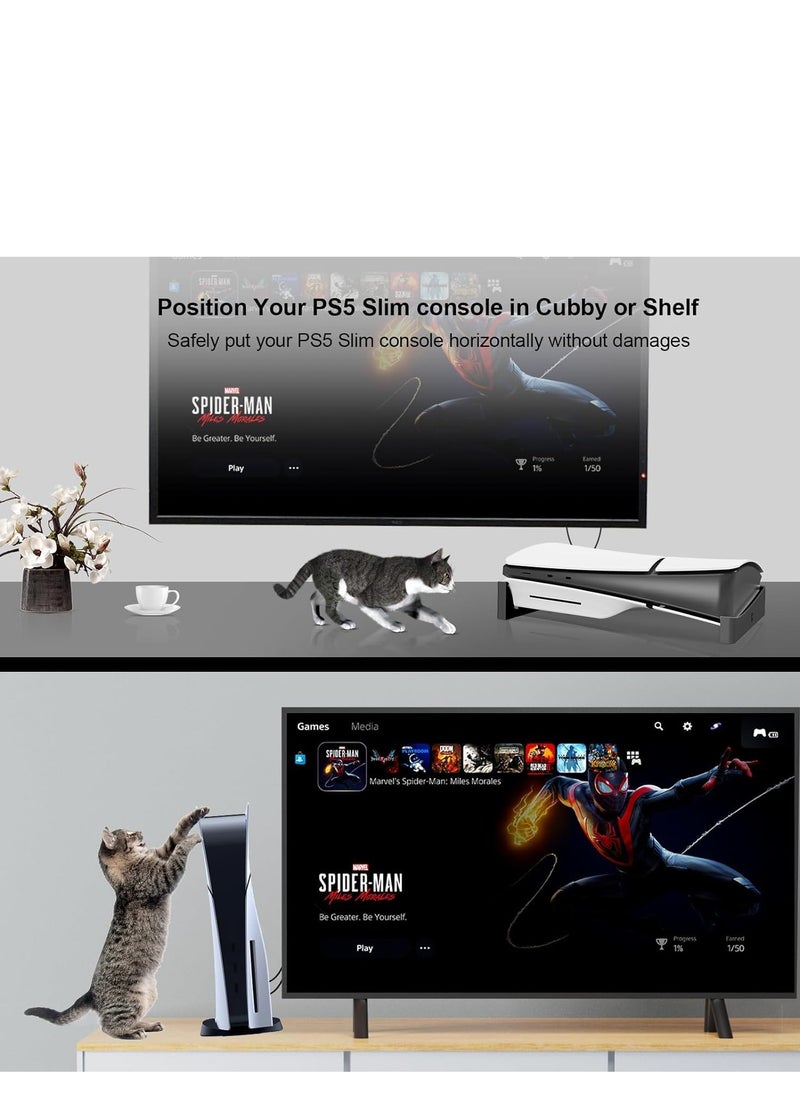 Stand For PS5 Slim Disc and Digital Edition Compatible with PlayStation 5 Slim Console Horizontal Placement Bracket Holder for Storage (Black)