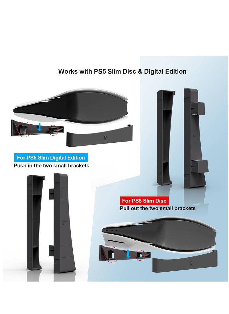 Stand For PS5 Slim Disc and Digital Edition Compatible with PlayStation 5 Slim Console Horizontal Placement Bracket Holder for Storage (Black)