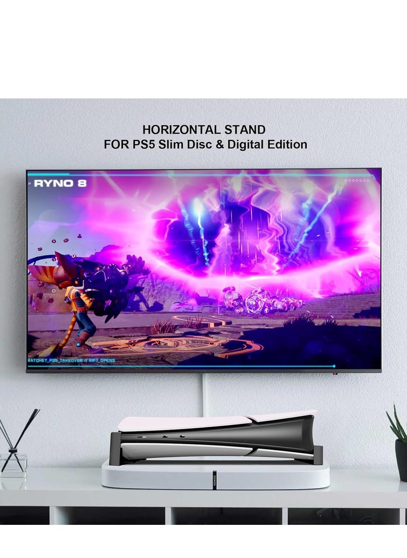 Stand For PS5 Slim Disc and Digital Edition Compatible with PlayStation 5 Slim Console Horizontal Placement Bracket Holder for Storage (Black)