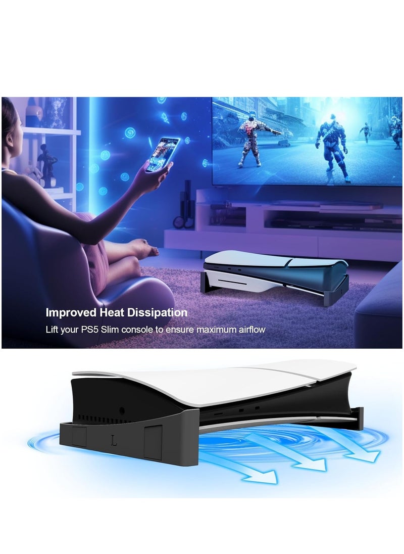 Stand For PS5 Slim Disc and Digital Edition Compatible with PlayStation 5 Slim Console Horizontal Placement Bracket Holder for Storage (Black)