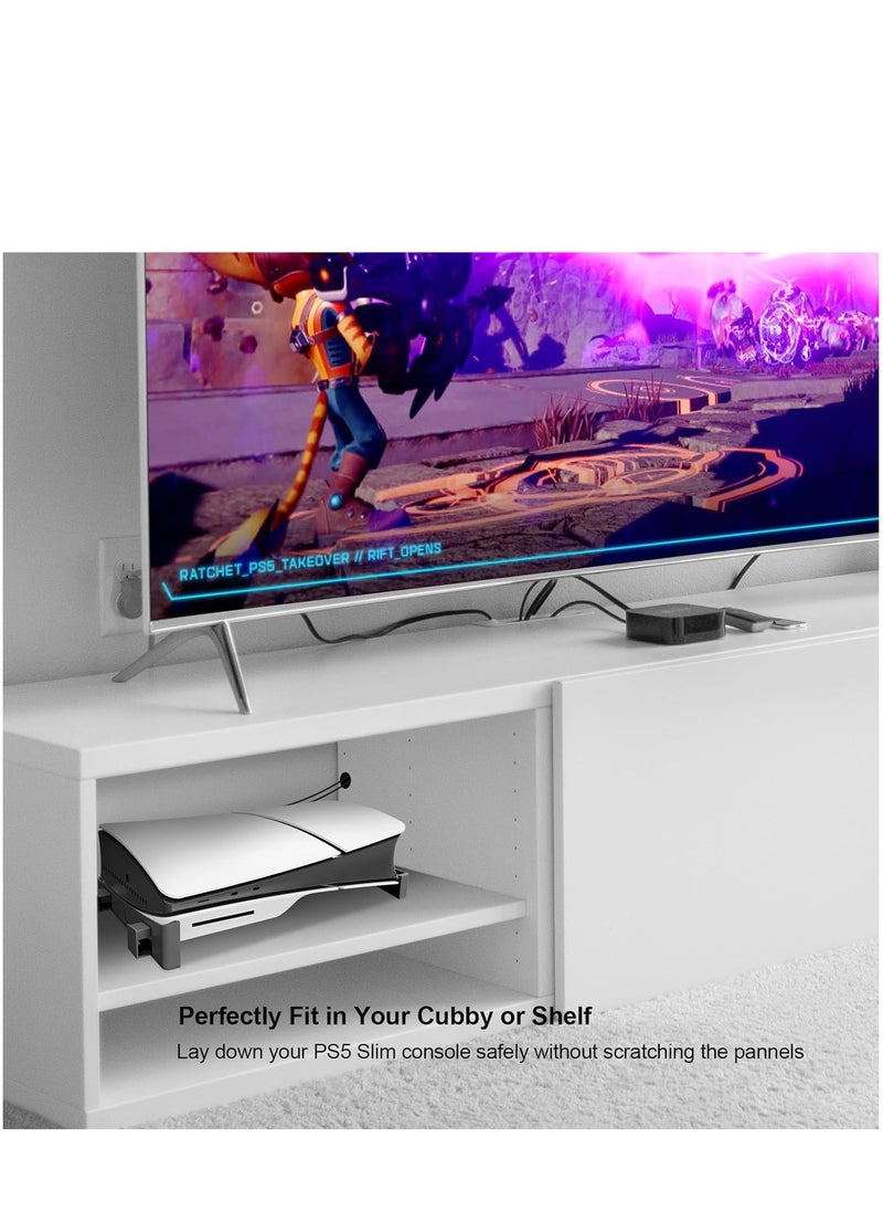 Stand For PS5 Slim Disc and Digital Edition Compatible with PlayStation 5 Slim Console Horizontal Placement Bracket Holder for Storage (Black)