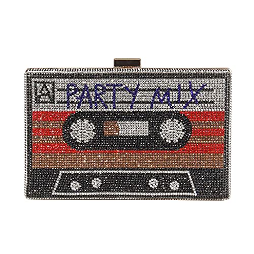 Lobagve Van Caro Retro Cassette Tape Purse Rhinestone Box Evening Clutch Bag Crossbody Shoulder Handbag for Women,Black - Image 5
