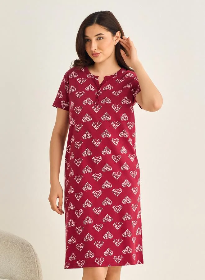 Splash FAV Midi Night Dress Short Sleeve Fruit Print Cotton