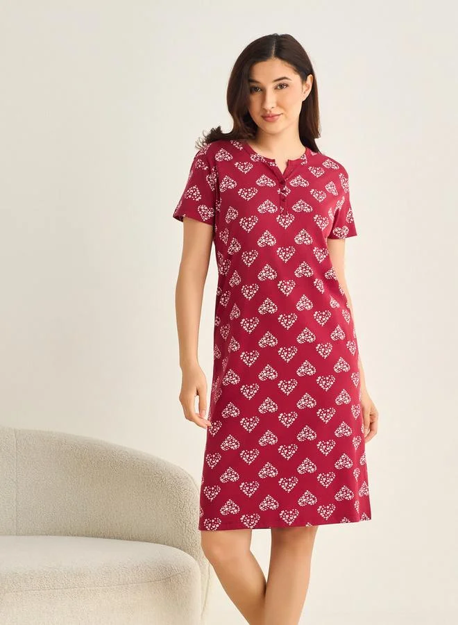 Splash FAV Midi Night Dress Short Sleeve Fruit Print Cotton