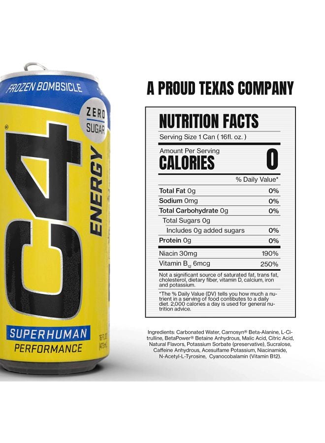 سيلوكور عبوة مشروب الطاقة C4 أوريجينال جاهز لشربه قبل التمارين الرياضية بنكهة شراب بومبسيكل المُجمد من 12 قطعة - Image 4