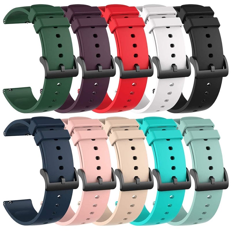 SWIUKPHE [10-Pack] 20mm Silicone Straps Compatible with Amazfit GTS/GTS2/GTS2e/GTR 42mm, Bip/Bip Lite/Pop – Multicolor Sport Bands - Image 2