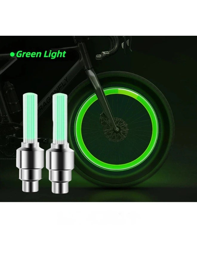 2-Pack Green LED Bike Tire Valve Lights – Warning & Decorative Lights for Mountain, Kids & Road Bikes - Image 1