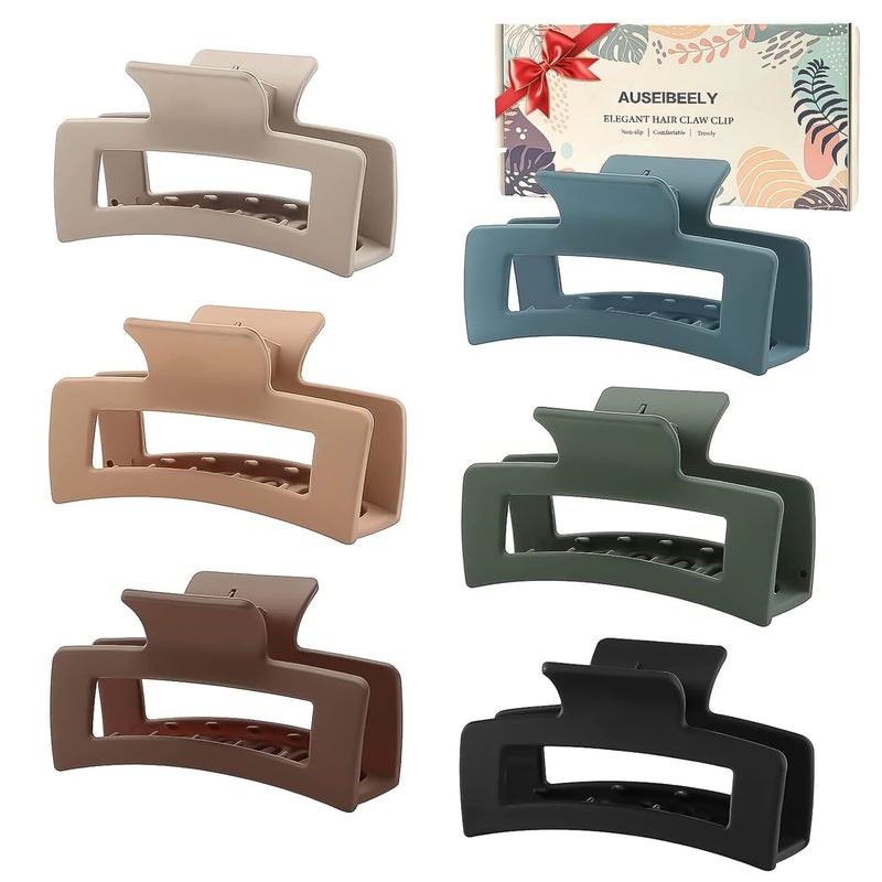 6 Pack Square Claw for Women Girls 35 Medium Nonslip Rectangular Matte Clips Strong Hold Jumbo Hair Styling Accessories Cool