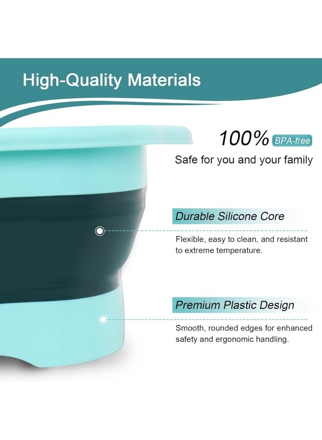 Collapsible Dish Basin with Drain Plug, Outdoor Multiuse Foldable Sink Tub, Dishpan, Wash Basin, Portable Kitchen Storage Tray for Camping, RV, Beverage Bucket (Blue+Dark Green) - Image 4