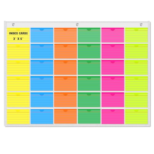 AKAYOK 3" x 5" Index Card Holder Sleeve - 36 Card Slots Organizer for Office, Classroom, and Home - Pocket Chart Perfect for Studying, Workflow Tracking, Presentations, and Organization - Image 1