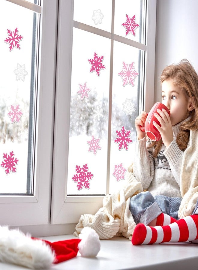 Whaline 30Pcs Pink White Snowflake Thick Gel Clings Christmas Winter Window Gel Decals for Xmas Winter Party Home School Office Decor - Image 2