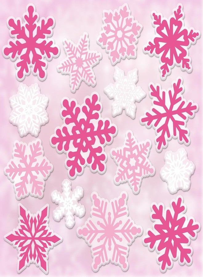 Whaline 30Pcs Pink White Snowflake Thick Gel Clings Christmas Winter Window Gel Decals for Xmas Winter Party Home School Office Decor - Image 1