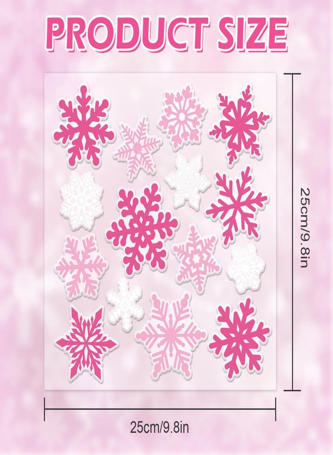 Whaline 30Pcs Pink White Snowflake Thick Gel Clings Christmas Winter Window Gel Decals for Xmas Winter Party Home School Office Decor - Image 5