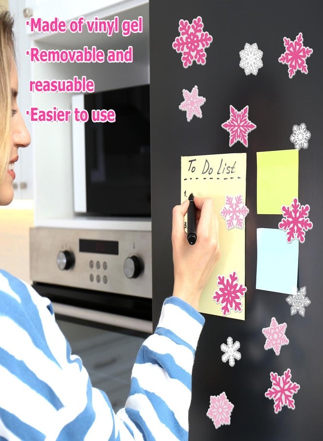 Whaline 30Pcs Pink White Snowflake Thick Gel Clings Christmas Winter Window Gel Decals for Xmas Winter Party Home School Office Decor - Image 4