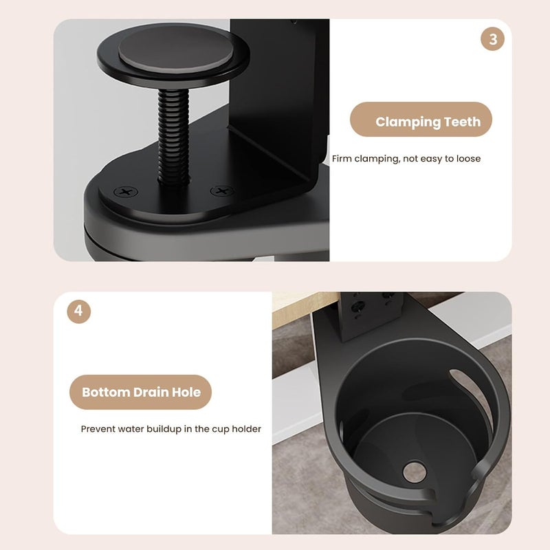 Ashata Desk Cup Holder Clip On Anti Spill Water Bottle Stand for Coffee Mugs Clamp On Organizer Home Office Water Bottle Holder - Image 5