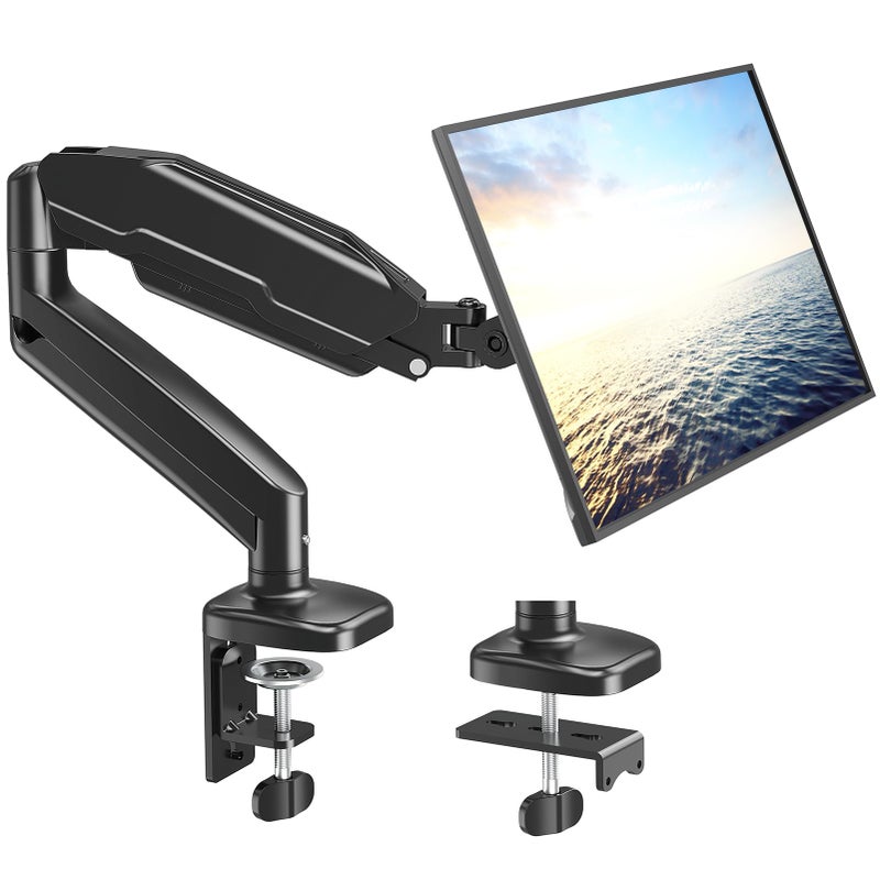 MOUNT PRO Single Monitor Desk Mount - Articulating Gas Spring Arm, Removable VESA Monitor Mount Computer Monitor Stand with Clamp and Grommet Base Fits 13 to 32 Inch Screen, VESA 75x75, 100x100, Black - Image 1