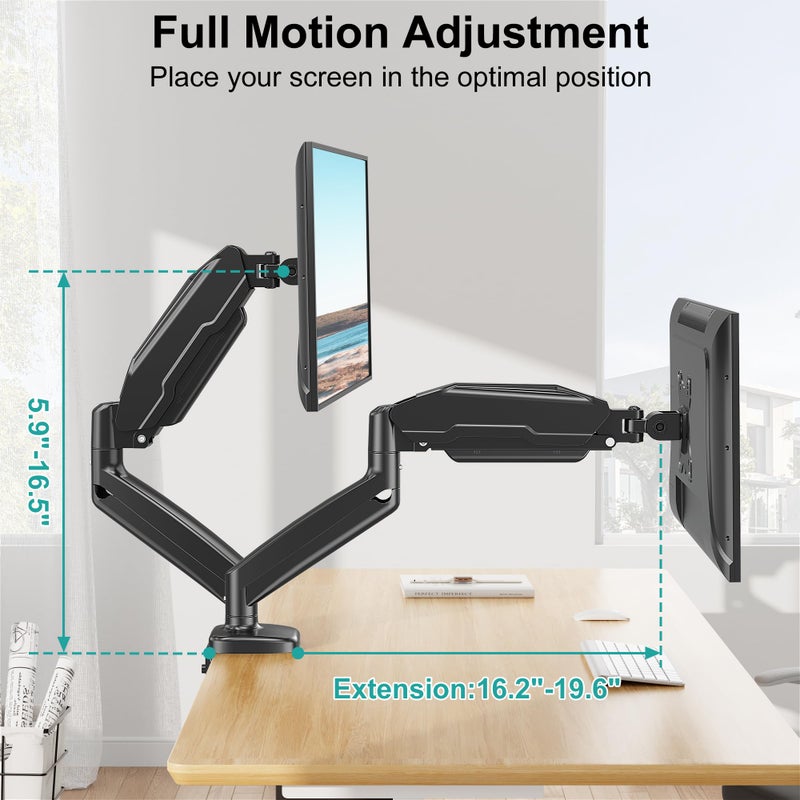 MOUNT PRO Single Monitor Desk Mount - Articulating Gas Spring Arm, Removable VESA Monitor Mount Computer Monitor Stand with Clamp and Grommet Base Fits 13 to 32 Inch Screen, VESA 75x75, 100x100, Black - Image 5