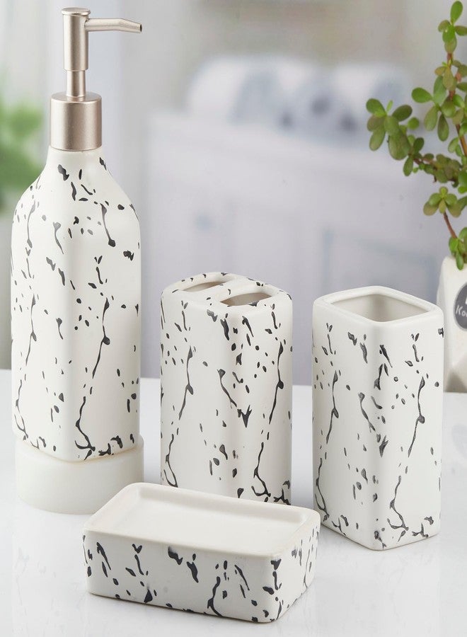 Kookee Ceramic Bathroom Set – Stylish 4 Piece Bath Accessories Kit with Soap Dispenser, Toothbrush Holder, Tumbler & Soap Dish – Modern & Designer Decor for Home & Guest Bathrooms, White (10445) - Image 1