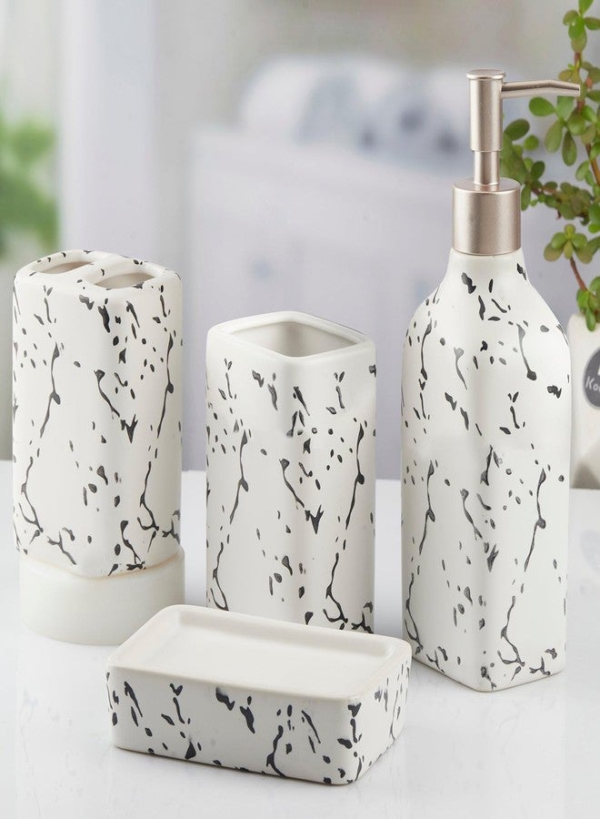 Kookee Ceramic Bathroom Set – Stylish 4 Piece Bath Accessories Kit with Soap Dispenser, Toothbrush Holder, Tumbler & Soap Dish – Modern & Designer Decor for Home & Guest Bathrooms, White (10445) - Image 3