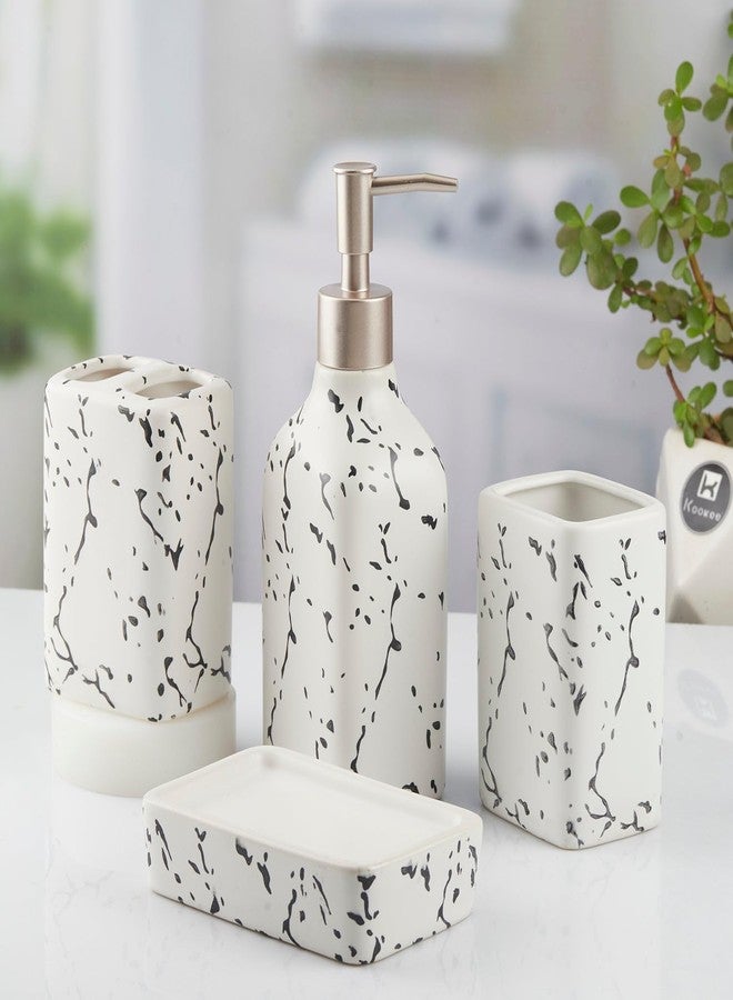 Kookee Ceramic Bathroom Set – Stylish 4 Piece Bath Accessories Kit with Soap Dispenser, Toothbrush Holder, Tumbler & Soap Dish – Modern & Designer Decor for Home & Guest Bathrooms, White (10445) - Image 2
