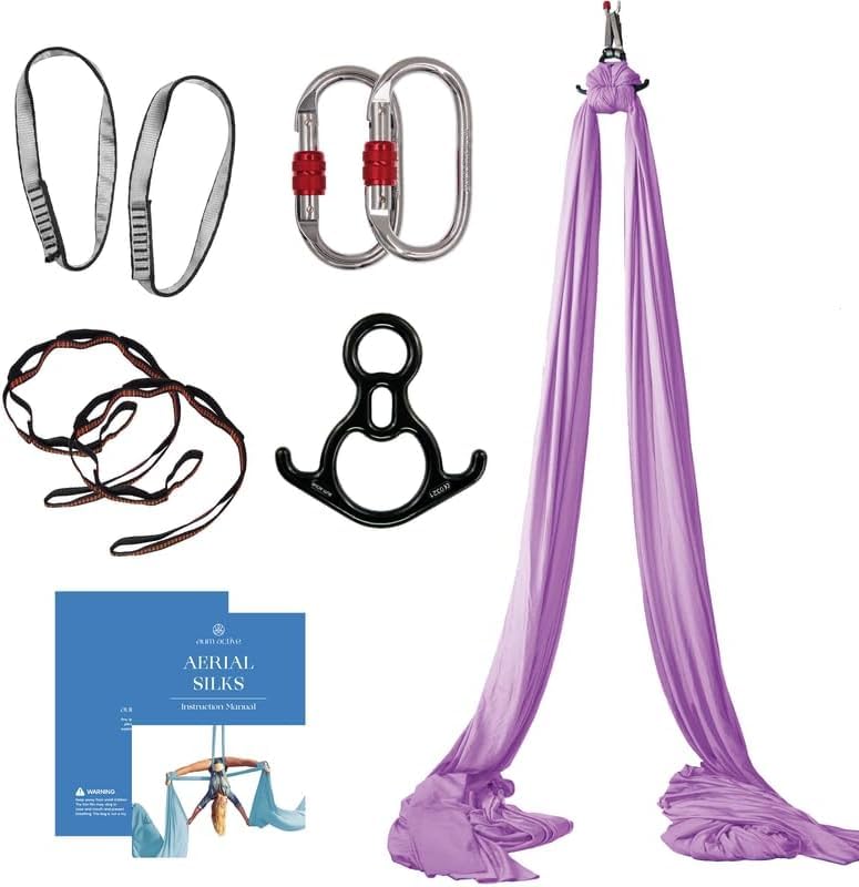 Aum Active Aerial Silks Starter Kit - Durable 9 Yards of Aerial Yoga Hammock with Hardware & Guide - Aerial Swing for Acrobatic Flying Yoga & All Levels (Aerial Rigging Point Up to 13ft) - Image 1