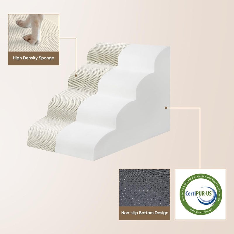 درج PAWSCART للكلاب الصغيرة والقطط، درج كلاب من 4 درجات للسرير، درج حيوانات أليفة بارتفاع 19.6 بوصة للسرير المرتفع، منحدر للحيوانات الأليفة للأريكة، سطح غير قابل للانزلاق، غطاء قابل للإزالة والغسيل، بيج - Image 5