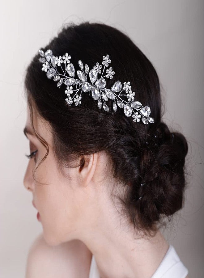 BERYUAN Teardrop Flower Crystal Hair Comb for Women Cute Crystal Comb for Bride BLUE - Image 4