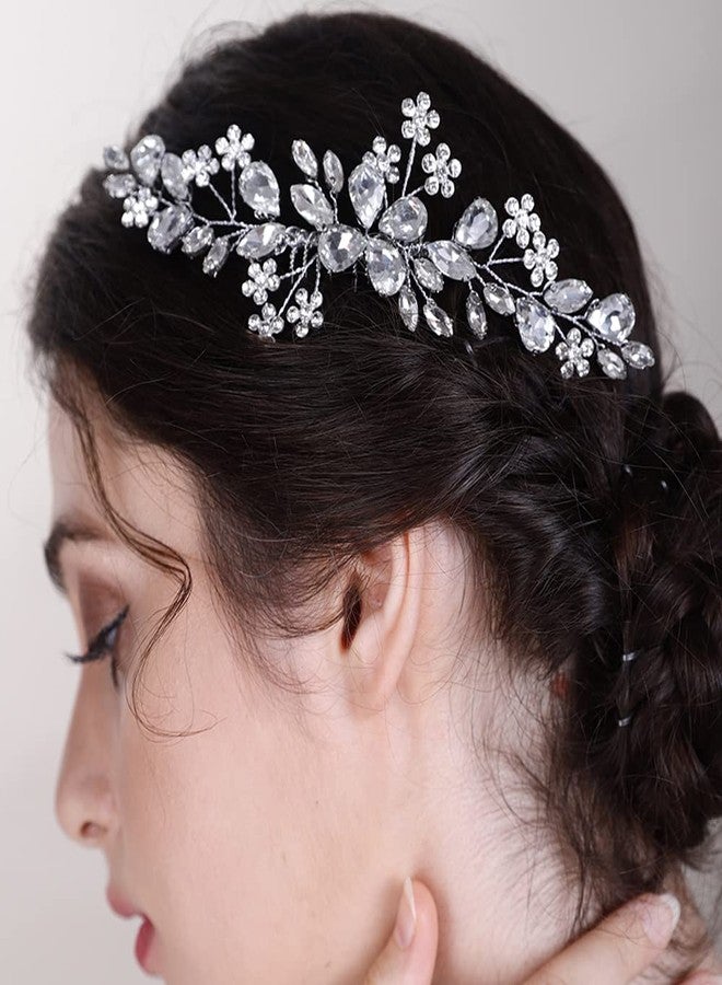 BERYUAN Teardrop Flower Crystal Hair Comb for Women Cute Crystal Comb for Bride BLUE - Image 5