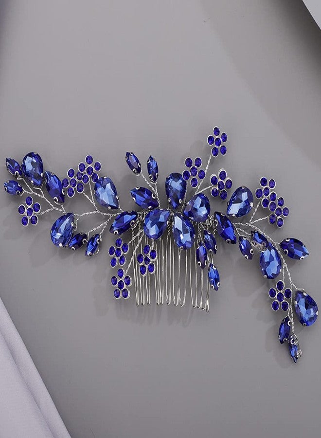 BERYUAN Teardrop Flower Crystal Hair Comb for Women Cute Crystal Comb for Bride BLUE - Image 1